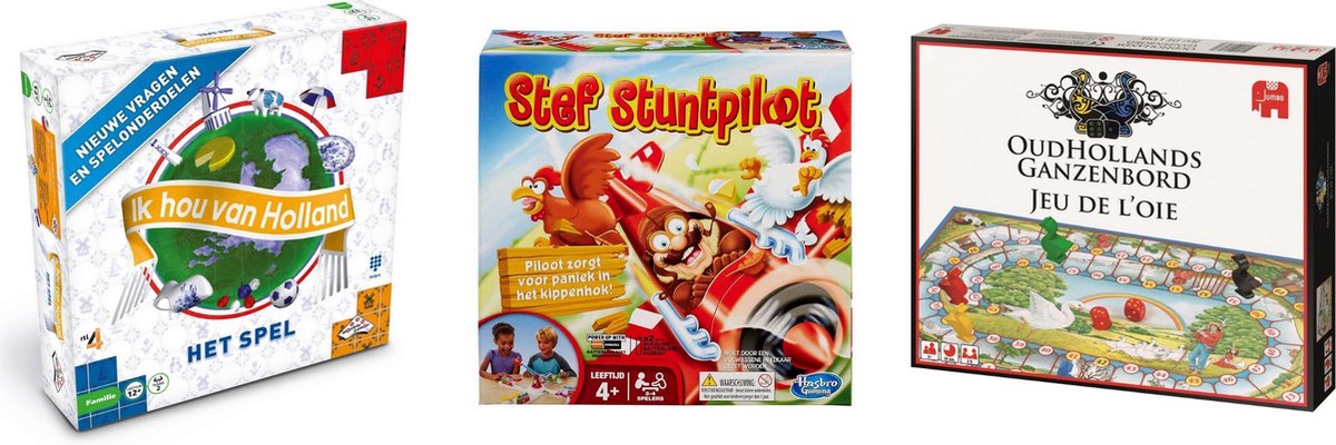Hasbro Spellenbundel - Bordspellen - 3 Stuks - Ik Hou Van Holland & Ganzenbord & Stef Stuntpiloot