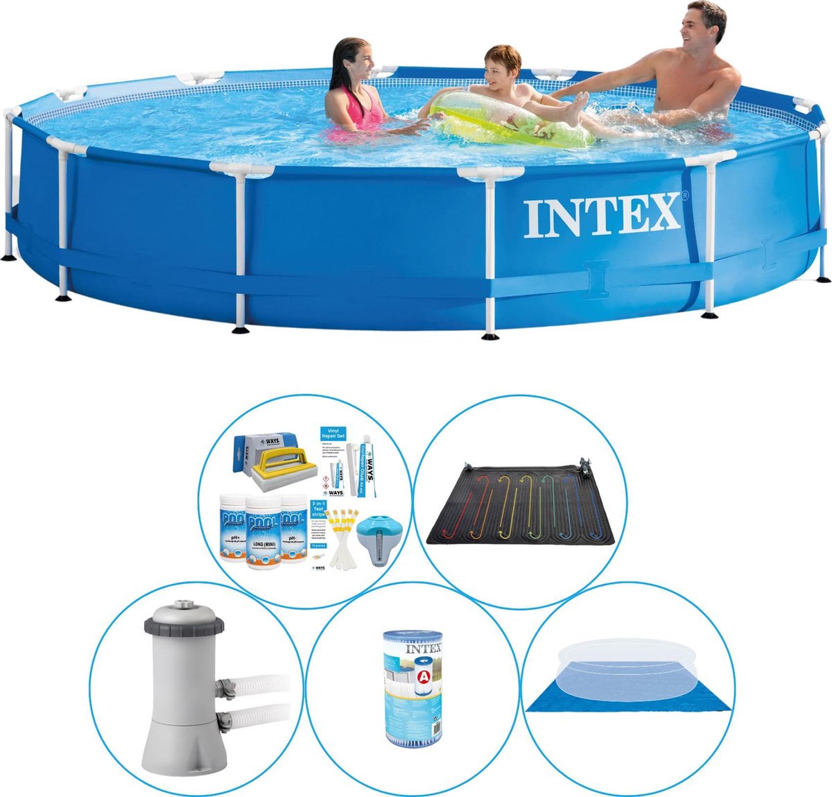 Intex Metal Frame Rond 366x76 Cm - 6-delig - Zwembad Plus Accessoires - Blauw