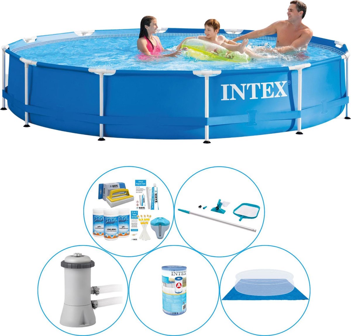 Intex Metal Frame Rond 366x76 Cm - 6-delig - Zwembad Combi Deal - Blauw