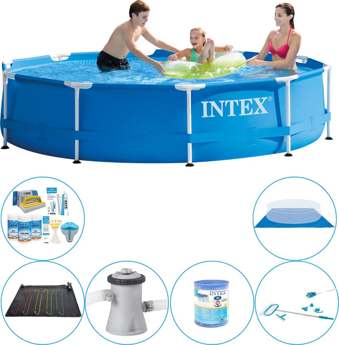 Intex Zwembad Set - 7-delig - Metal Frame Rond 305x76 Cm - Blauw