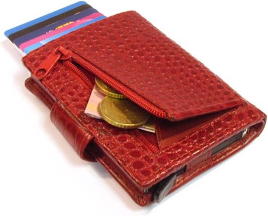 Figuretta Croco Rfid Creditcardhouder Leer Met Muntgeldvak - Rood