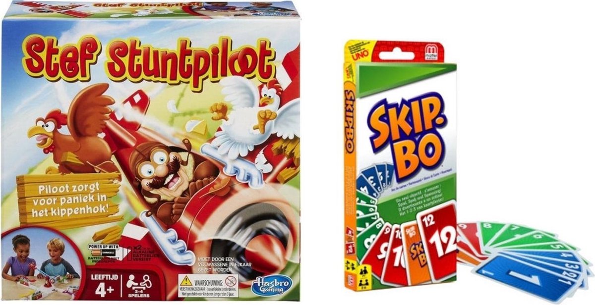 Spellenset - Bordspel - Stef Stuntpiloot & Party & Skip-bo