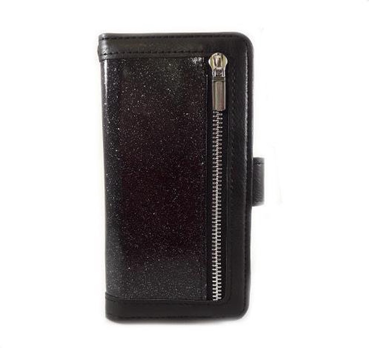 Hem Apple Iphone 12 - Magic Glitter Antique Black - Leren Rits Portemonnee Telefoonhoesje - Zwart