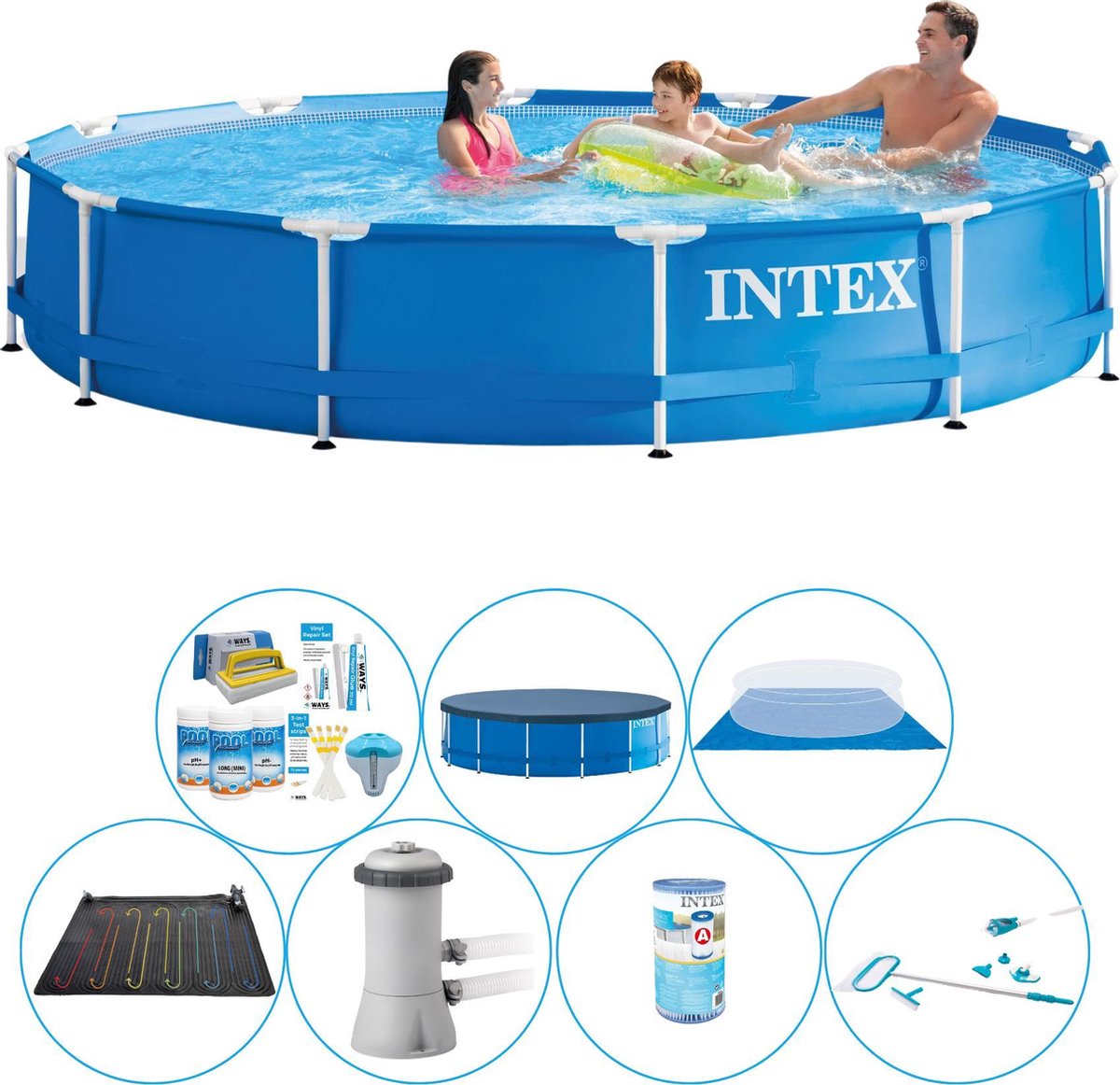 Intex Metal Frame Rond 366x76 Cm - Zwembad Set - Blauw