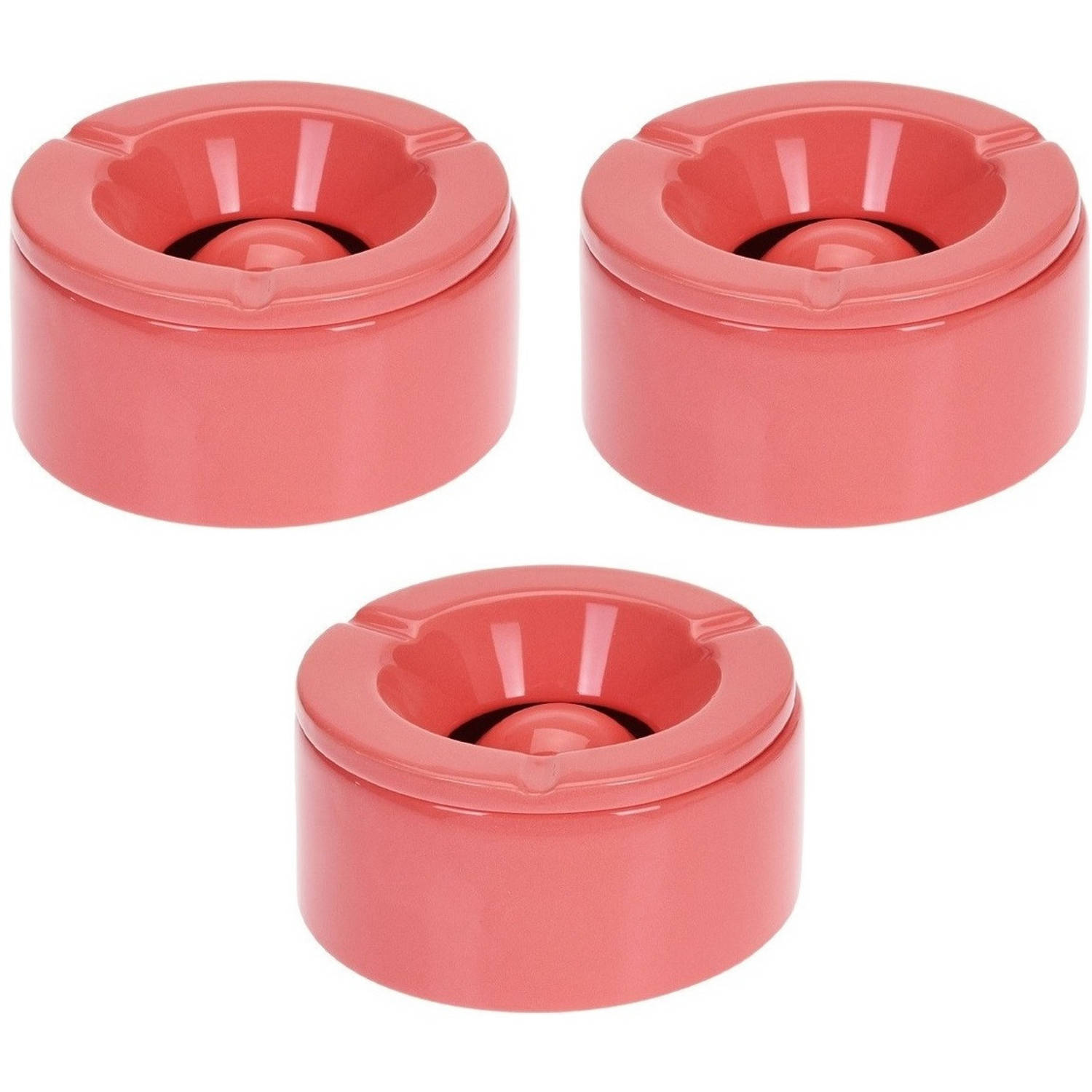 Set Van 3x Stuks Koraal Rode Storm/terras Asbakken Van 12 Cm - Asbakken Voor Buiten - Tuin Asbakken - Rood