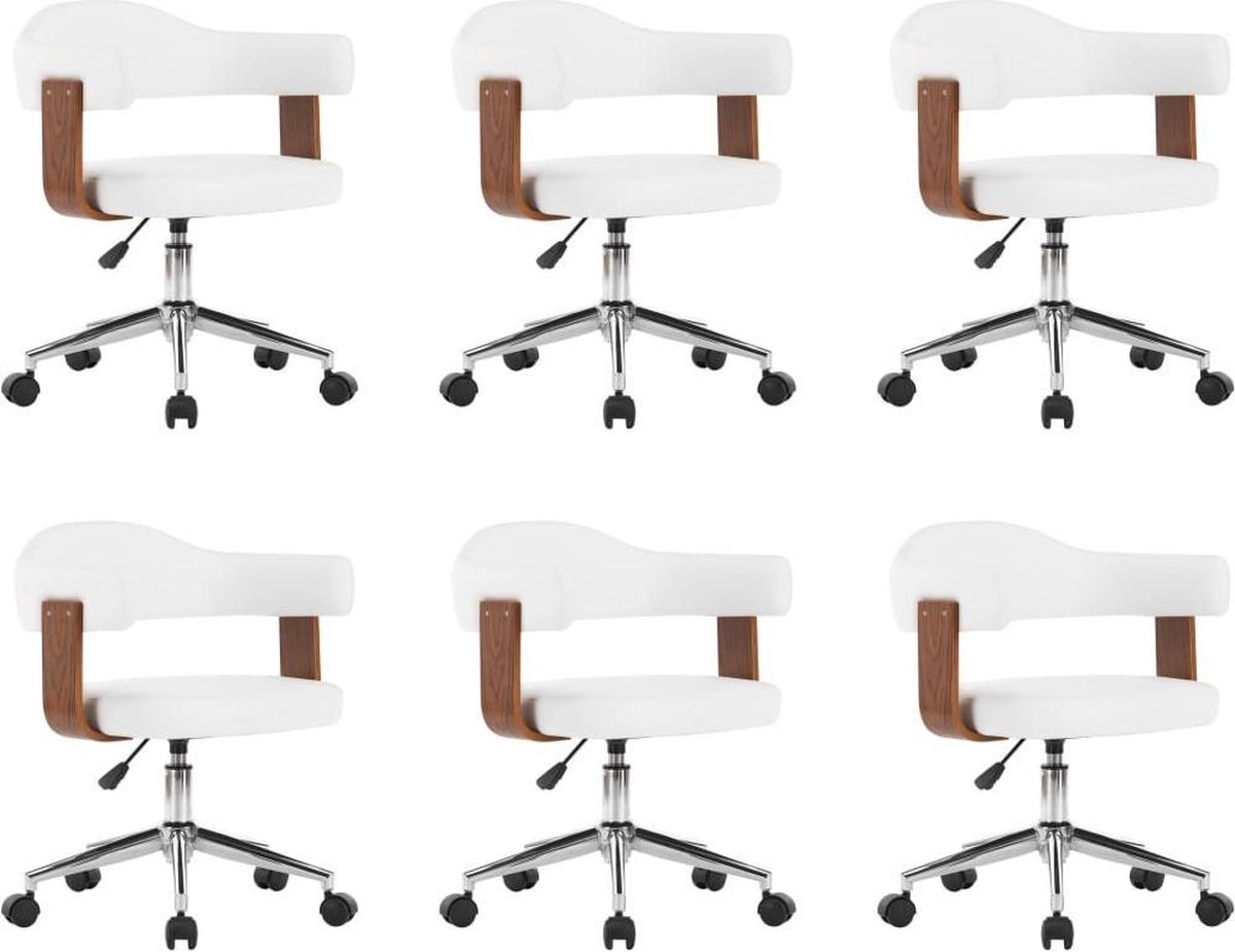 Vidaxl Eetkamerstoelen Draaibaar 6 St Gebogen Hout En Kunstleer - Wit