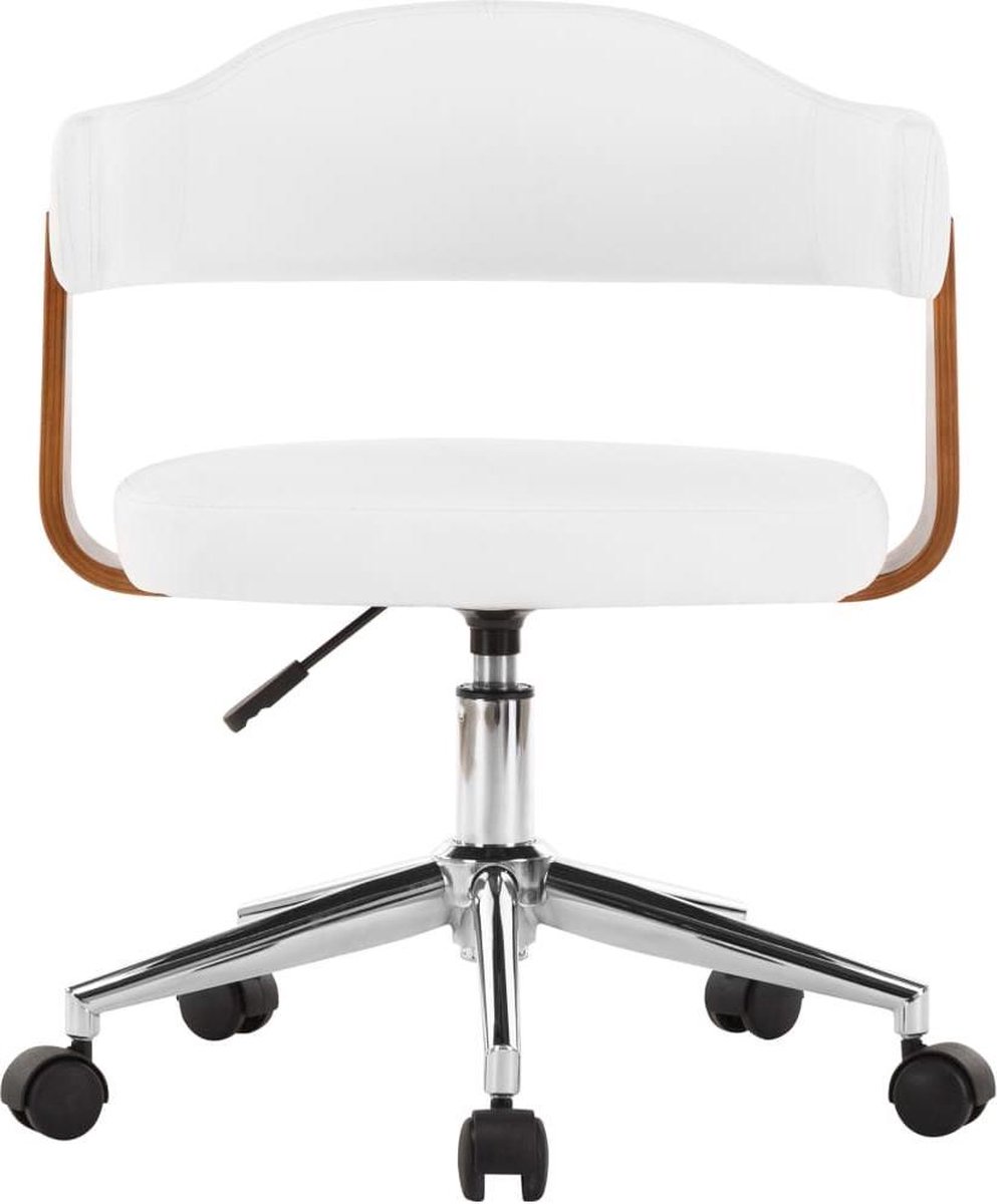 Vidaxl Eetkamerstoelen Draaibaar 6 St Gebogen Hout En Kunstleer - Wit