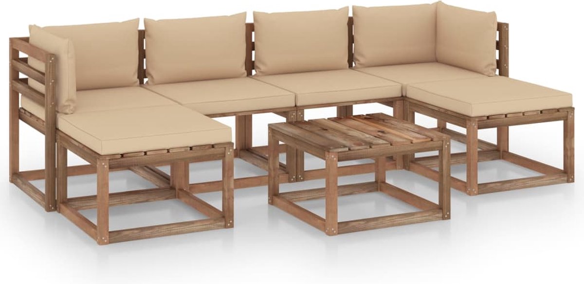 Vidaxl 7-delige Loungeset Pallet Met Kussens Geïmpregneerd Grenenhout - Beige