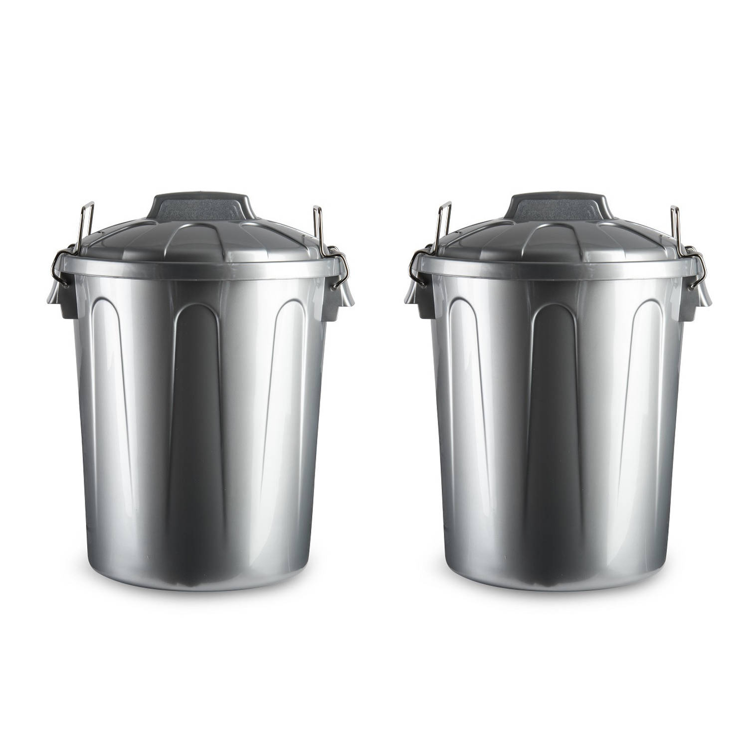 Forte Plastics 2x Stuks Afvalemmers/vuilnisemmers Zilver 21 Liter Met Deksel - Prullenbakken - Silver