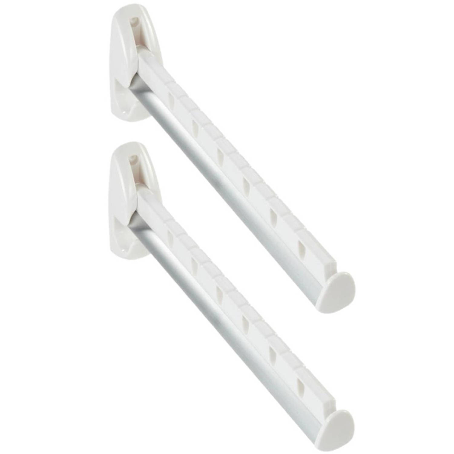 Set Van 2x Stuks Kledinghaken Inklapbaar 31 Cm - Kledinghangerhaak/kledinghaak Voor Aan De Muur - Voor 7 Hangers - Wit