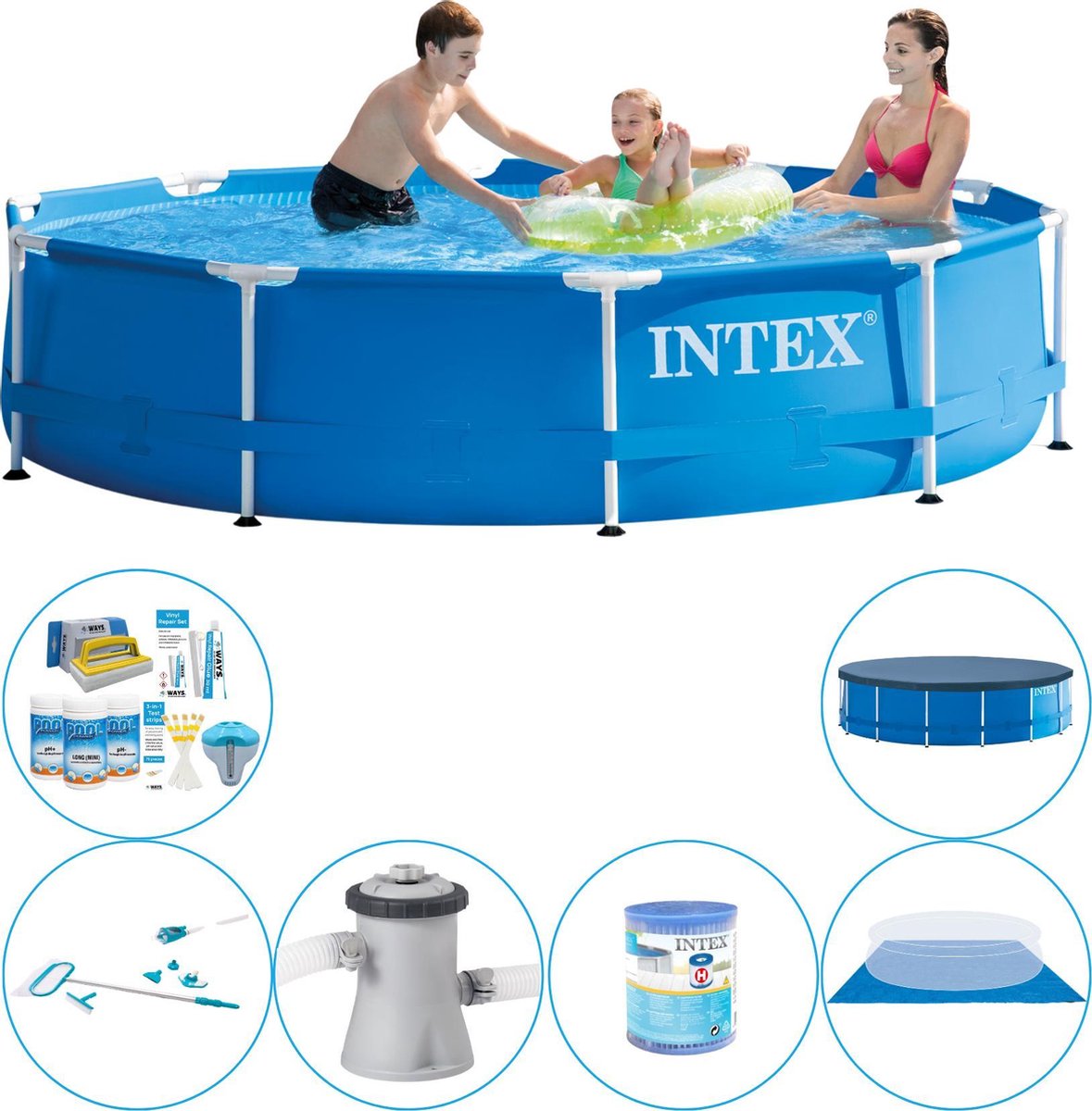 Intex Zwembad Met Accessoires - Metal Frame Rond 305x76 Cm - Blauw