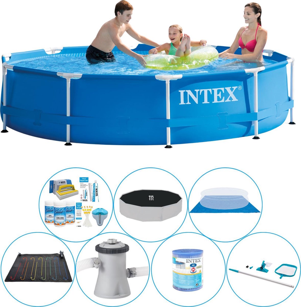 Intex Zwembad Comfort Pakket - Metal Frame Rond 305x76 Cm - Blauw