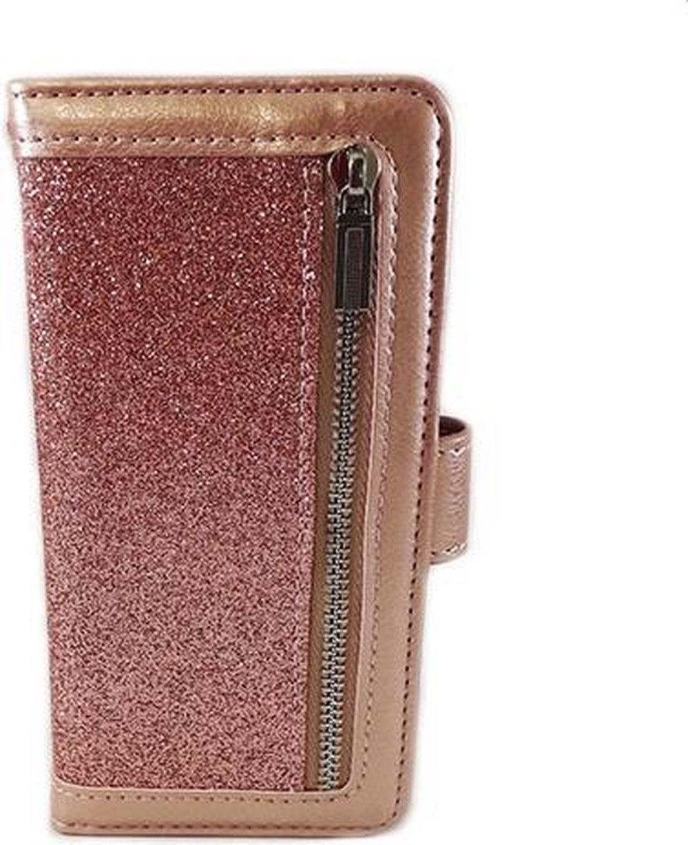 Hem Apple Iphone 12 Pro - Magic Glitter Rose Gold - Leren Rits Portemonnee Telefoonhoesje - Roze