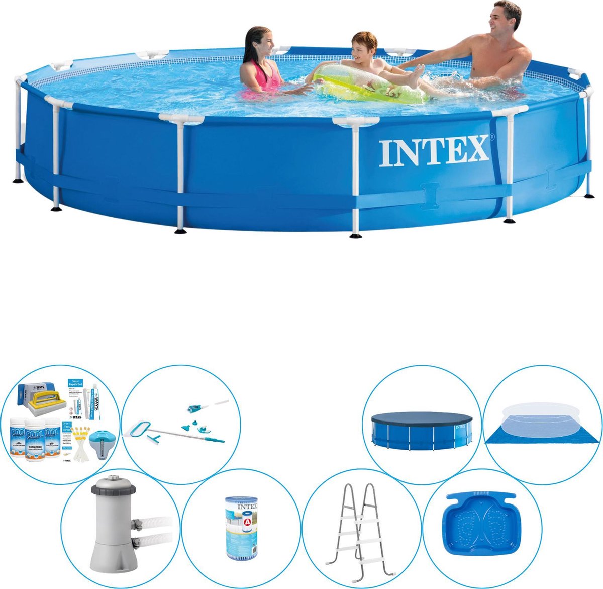 Intex Alles In 1 Zwembad Pakket - Metal Frame Rond 366x76 Cm - Blauw