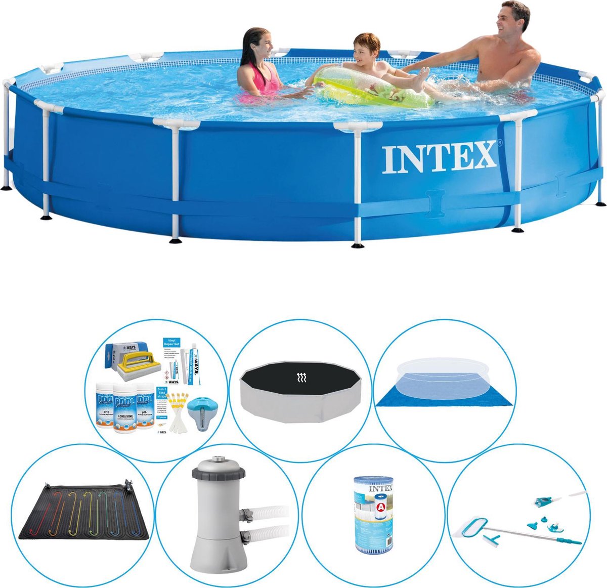 Intex Alles In 1 Zwembad Set - Metal Frame Rond 366x76 Cm - Blauw