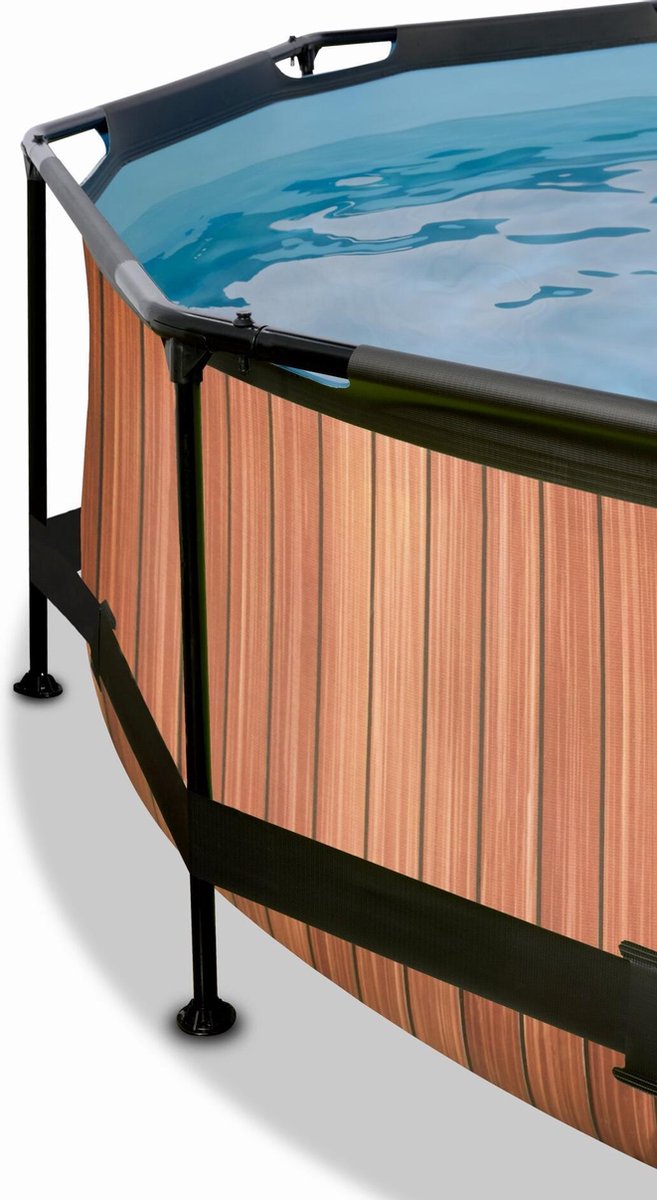 EXIT Toys Wood Zwembad ø244x76cm Met Schaduwdoek En Filterpomp - - Bruin