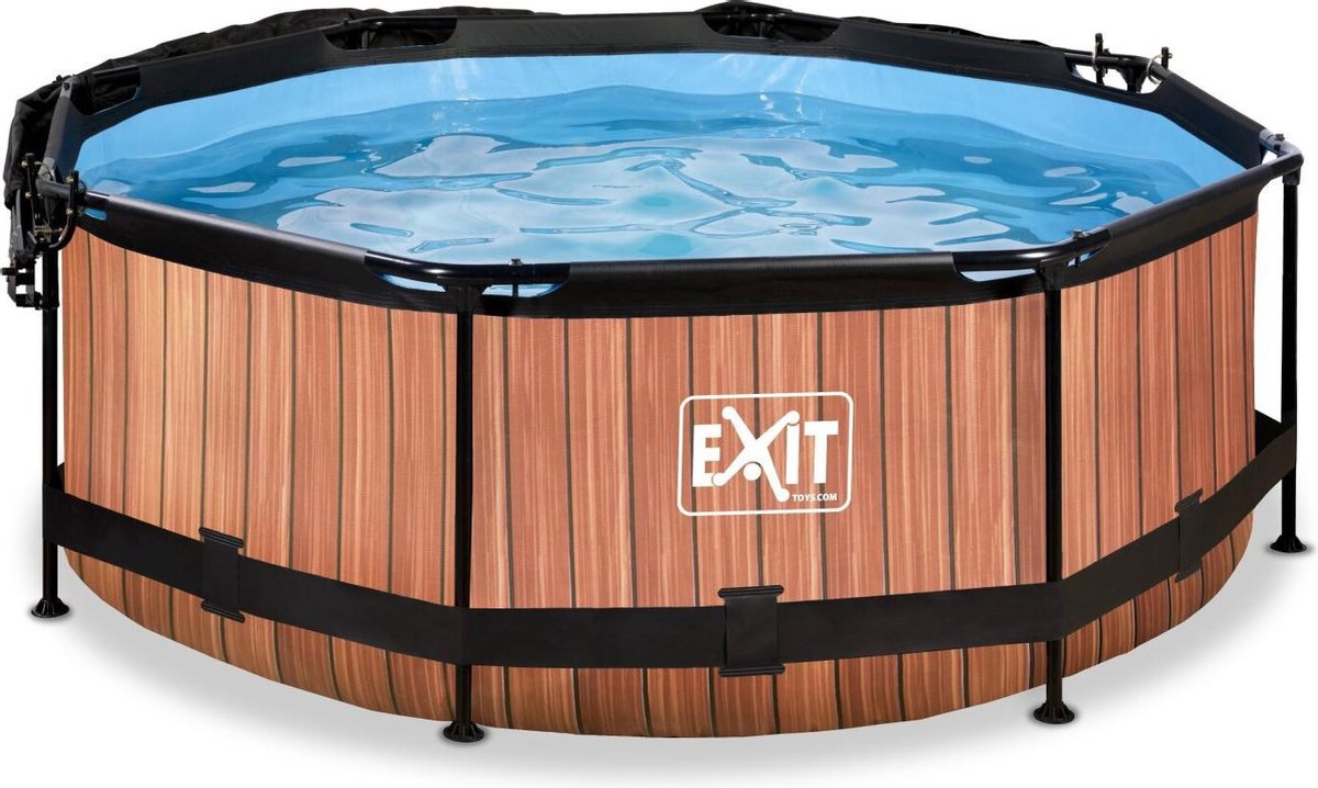 EXIT Toys Wood Zwembad ø244x76cm Met Schaduwdoek En Filterpomp - - Bruin