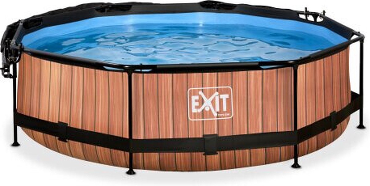 EXIT Toys Wood Zwembad ø244x76cm Met Schaduwdoek En Filterpomp - - Bruin