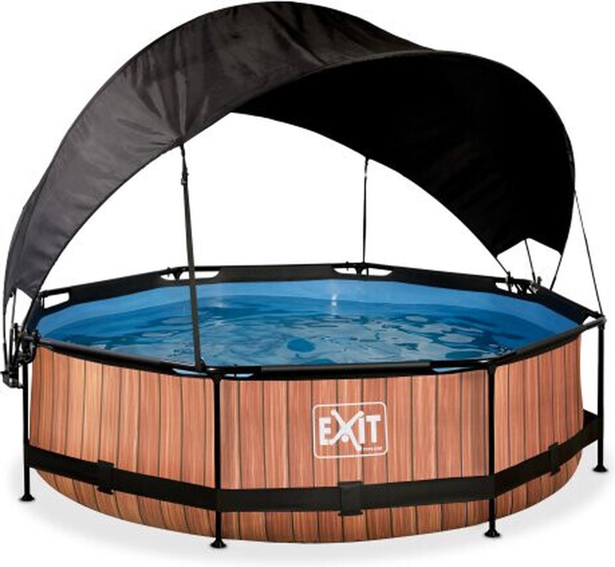 EXIT Toys Wood Zwembad ø244x76cm Met Schaduwdoek En Filterpomp - - Bruin