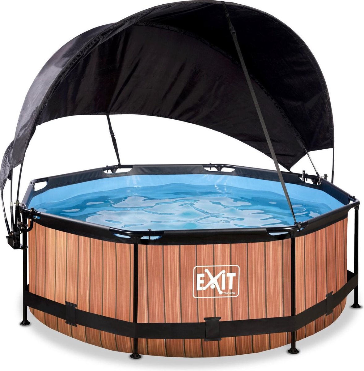 EXIT Toys Wood Zwembad ø244x76cm Met Schaduwdoek En Filterpomp - - Bruin