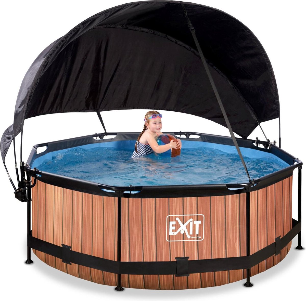 EXIT Toys Wood Zwembad ø244x76cm Met Schaduwdoek En Filterpomp - - Bruin