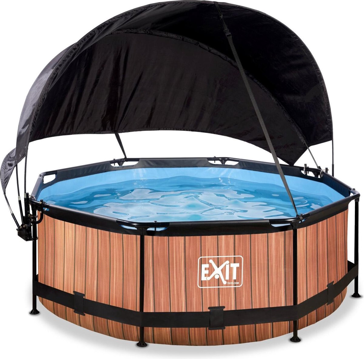 EXIT Toys Wood Zwembad ø244x76cm Met Schaduwdoek En Filterpomp - - Bruin