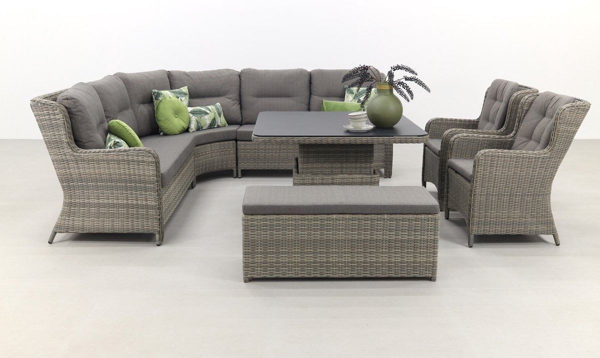 Vdg Sandigo Lounge Dining Set Met Bijzetbank + 2x Dining Tuinstoel - Bruin