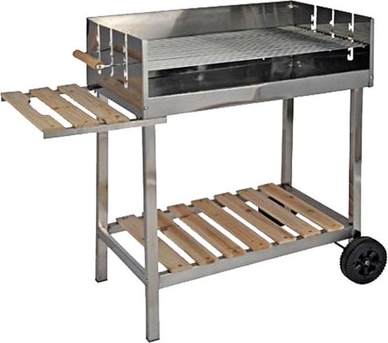 GS Quality Products Houtskoolbarbecue 100x85 Cm - Rvs Barbecue Op Trolleywagen - Buitenkeuken
