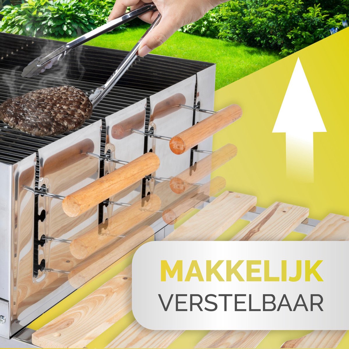 GS Quality Products Houtskoolbarbecue 100x85 Cm - Rvs Barbecue Op Trolleywagen - Buitenkeuken