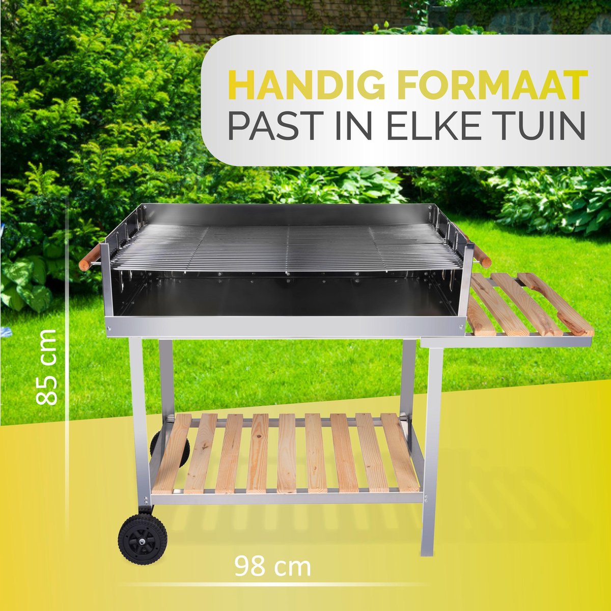GS Quality Products Houtskoolbarbecue 100x85 Cm - Rvs Barbecue Op Trolleywagen - Buitenkeuken