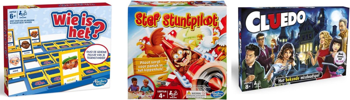 Hasbro Spellenbundel - Bordspel - 3 Stuks - Wie Is Het? & Cluedo & Stef Stuntpiloot