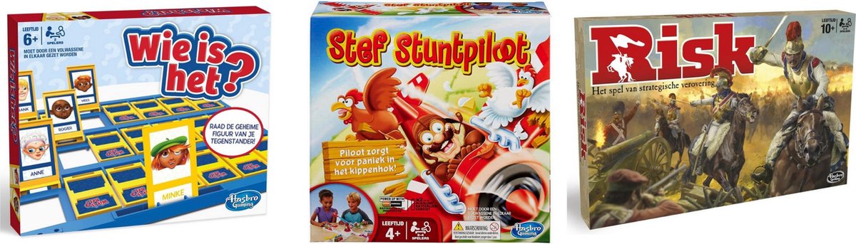 Hasbro Spellenbundel - Bordspel - 3 Stuks - Wie Is Het? & Risk & Stef Stuntpiloot