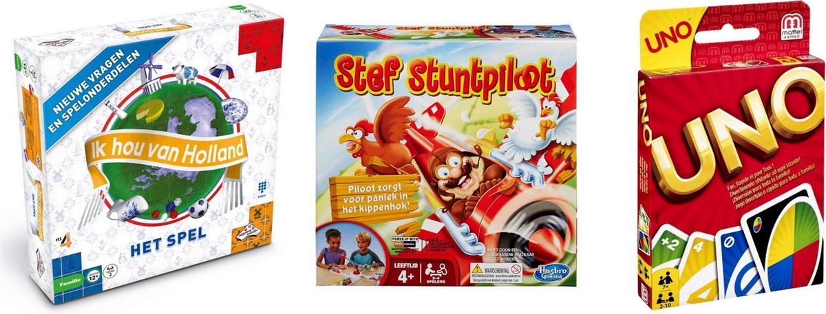 Hasbro Spellenbundel - Bordspellen - 3 Stuks - Ik Hou Van Holland & Uno & Stef Stuntpiloot