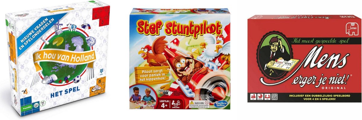 Hasbro Spellenbundel - Bordspellen - 3 Stuks - Ik Hou Van Holland & Mens Erger Je Niet & Stef Stuntpiloot