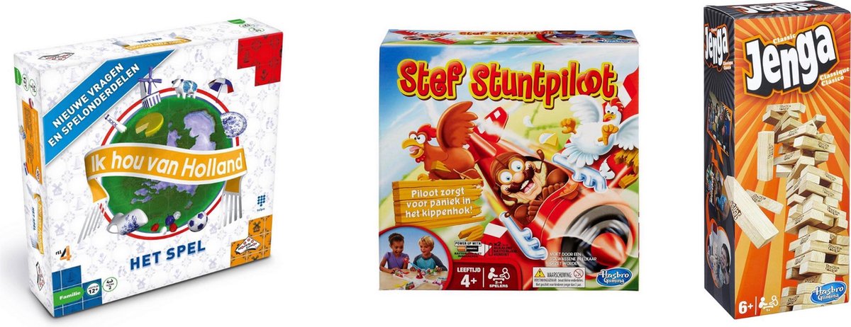 Hasbro Spellenbundel - Bordspellen - 3 Stuks - Ik Hou Van Holland & Jenga & Stef Stuntpiloot