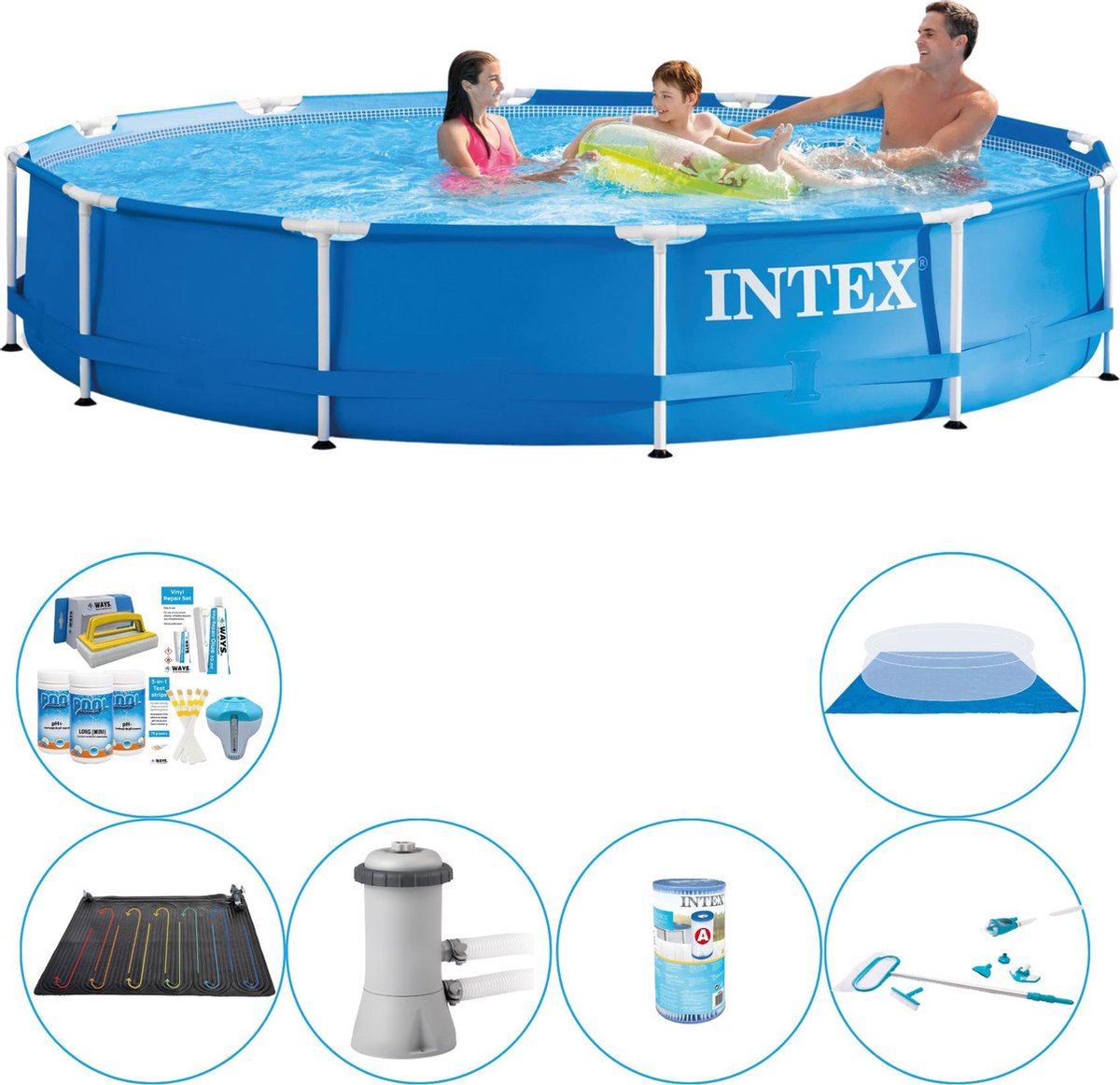 Intex Metal Frame Rond 366x76 Cm - 7-delig - Zwembad Set - Blauw