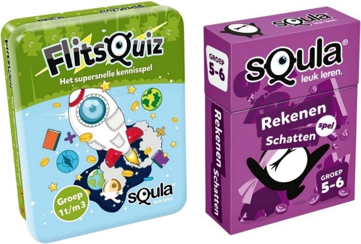 Spellenbundel - Squla - 2 Stuks - Flitsquiz Groep 1 2 3 - Rekenen Kaartspel (Groep 4&5)