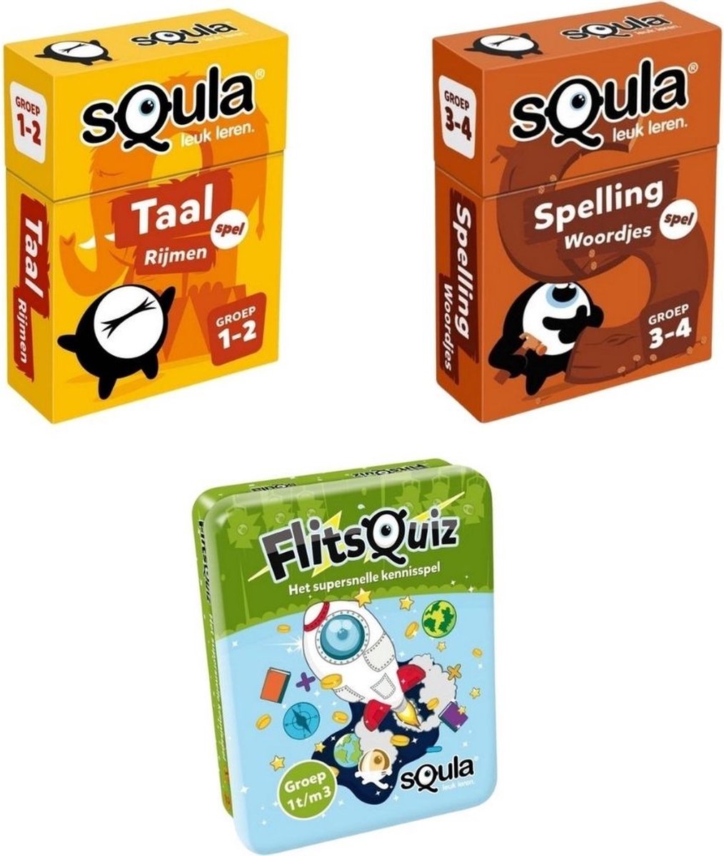 Spellenbundel - Squla - 3 Stuks - Flitsquiz Groep 1 T/m 3 - Taal & Spelling (Groep 1 T/m 4)