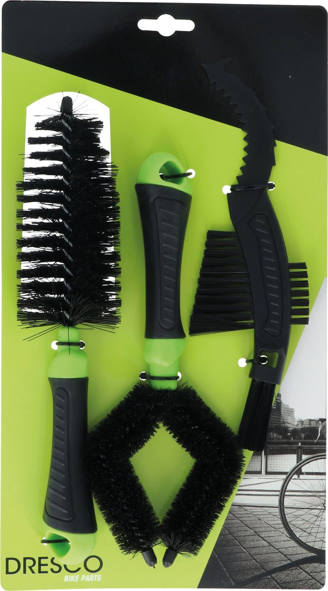 Borstelset Fietsreiniging/zwart 3-delig - Groen