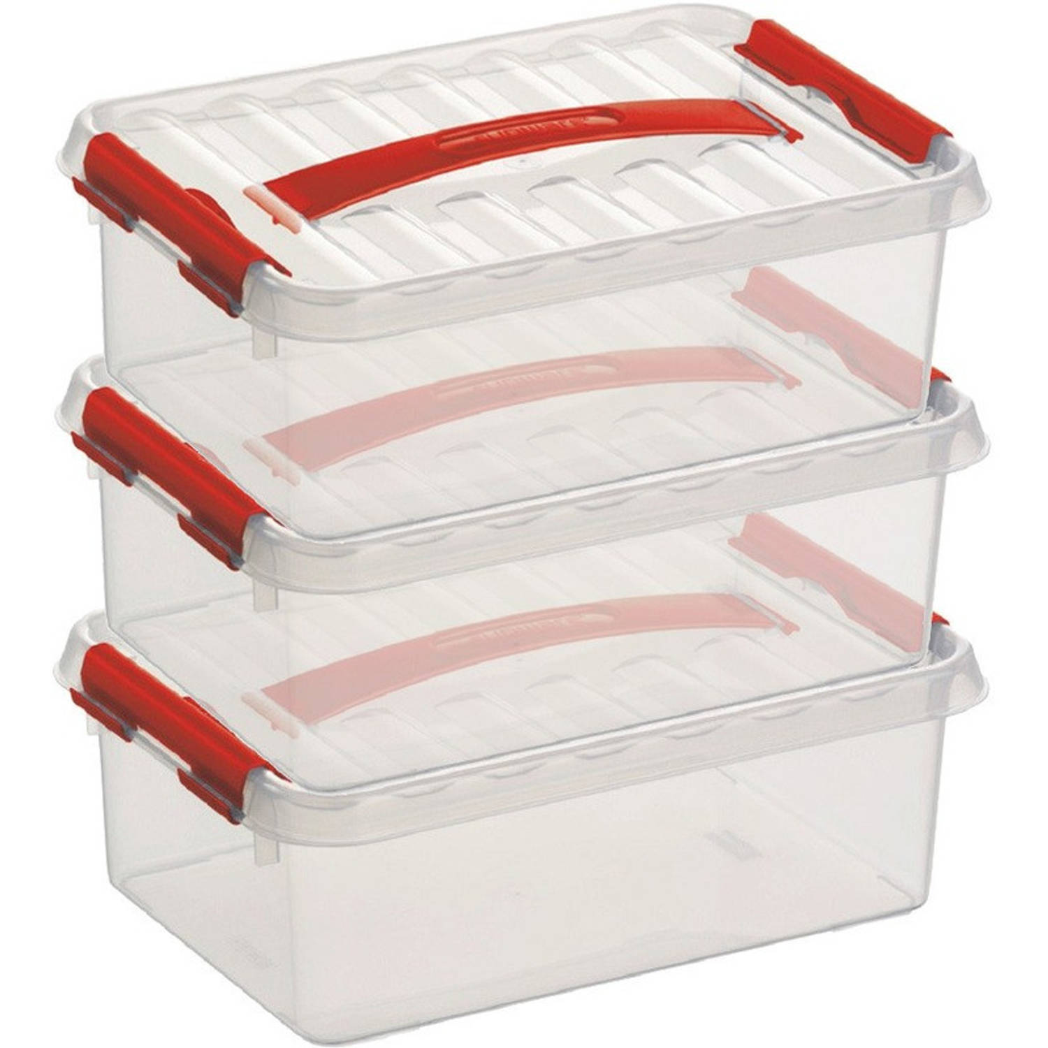 3x Kunststof Stapelbare Opbergbak 4 Liter 30 X 20 X 10 Cm - Opbergbox - Rood