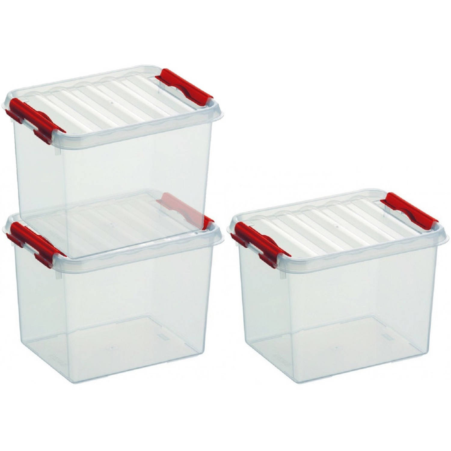 3x Kunststof Stapelbare Opbergbak 3 Liter 20 X 15 X 14 Cm - Opbergbox - Rood