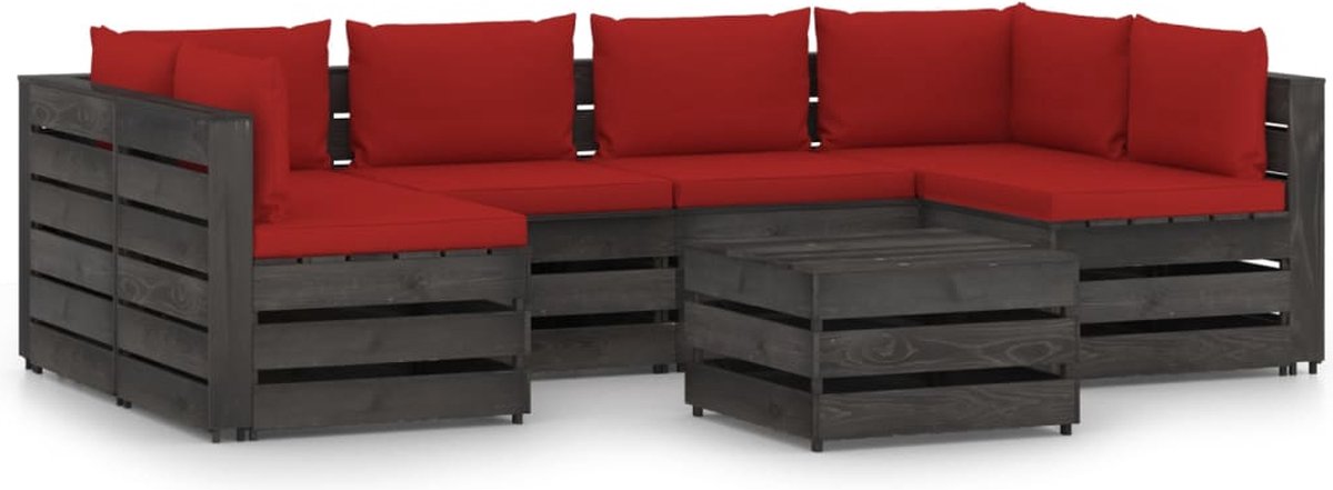 Vidaxl 7-delige Loungeset Met Kussens Geïmpregneerd Hout - Rood