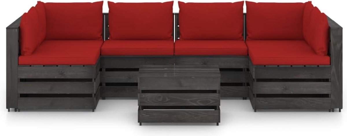Vidaxl 7-delige Loungeset Met Kussens Geïmpregneerd Hout - Rood