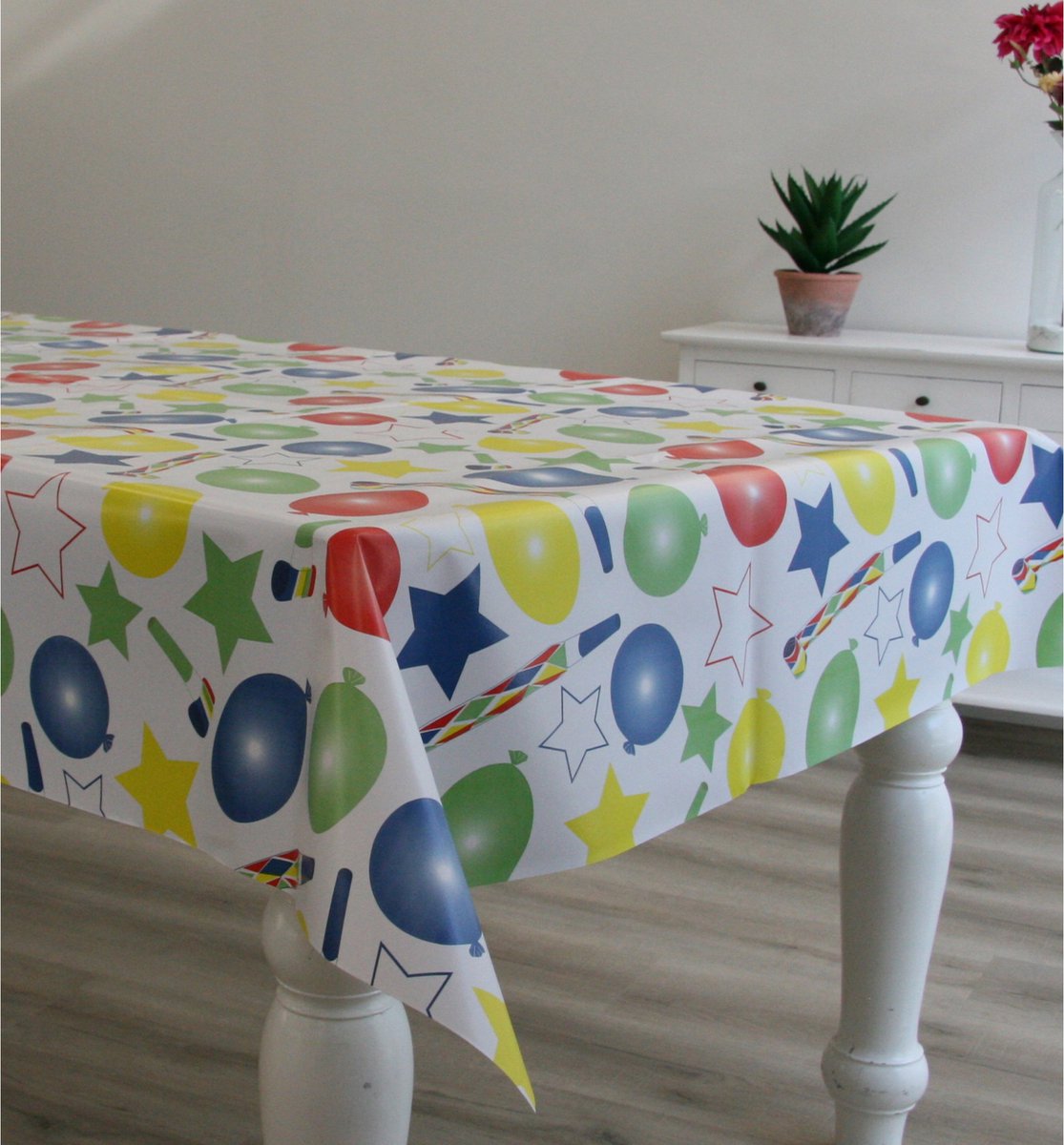 Bellatio Design Tafelzeil/tafelkleed Met Feest Print 140 X 250 Cm - Tafelzeilen - Wit