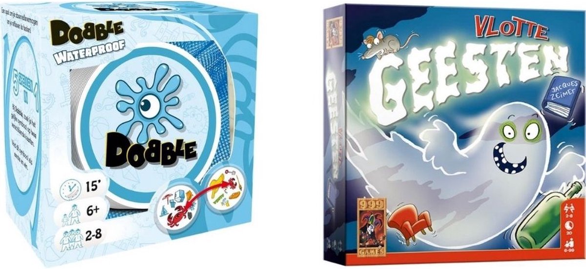 999Games Spellenbundel - Kaartspel - 2 Stuks - Dobble Beach Waterproof & Vlotte Geesten