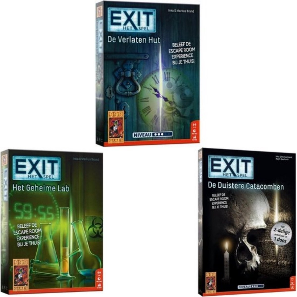 999Games Spellenbundel - 3 Stuks - Exit - De Verlaten Hut & Het Geheime Lab & De Duistere Catacomben