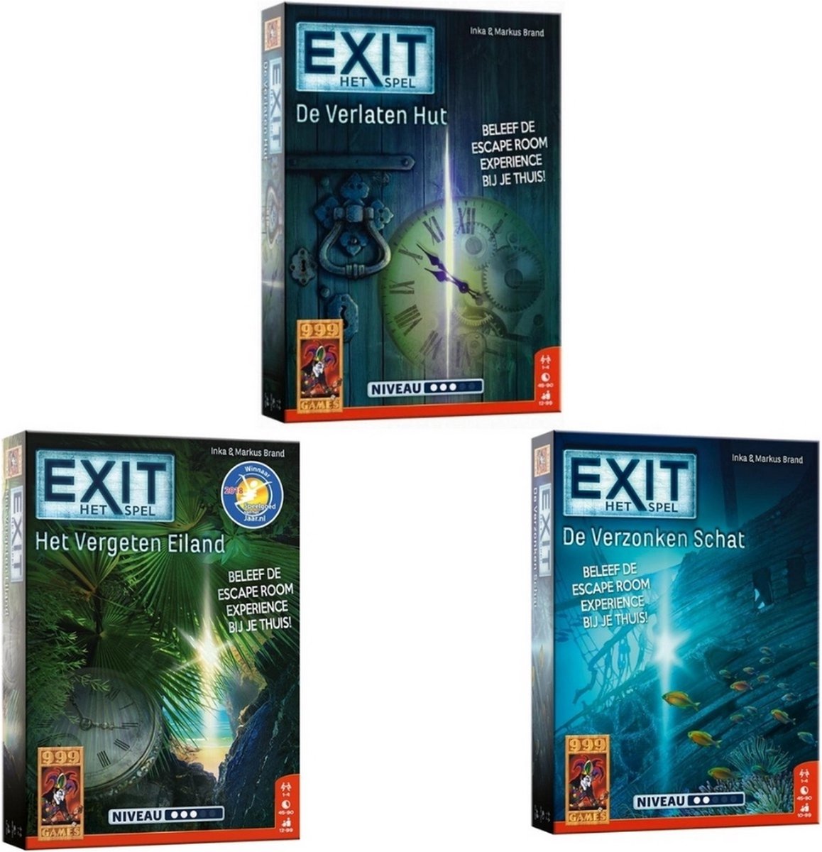 999Games Spellenbundel - 3 Stuks - Exit - De Verlaten Hut & Het Vergeten Eiland & De Verzonken Schat