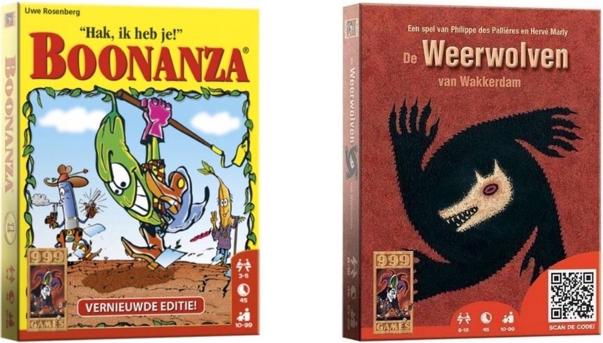 999Games Spellenbundel - Kaartspellen - 2 Stuks - Boonanza & De Weerwolven Van Wakkerdam