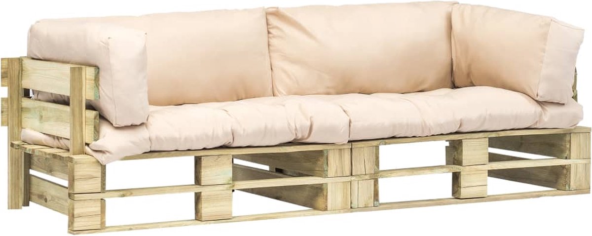 Vidaxl 2-delige Loungeset Pallet Met Zandkleur Kussens Grenenhout - Beige