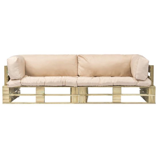Vidaxl 2-delige Loungeset Pallet Met Zandkleur Kussens Grenenhout - Beige